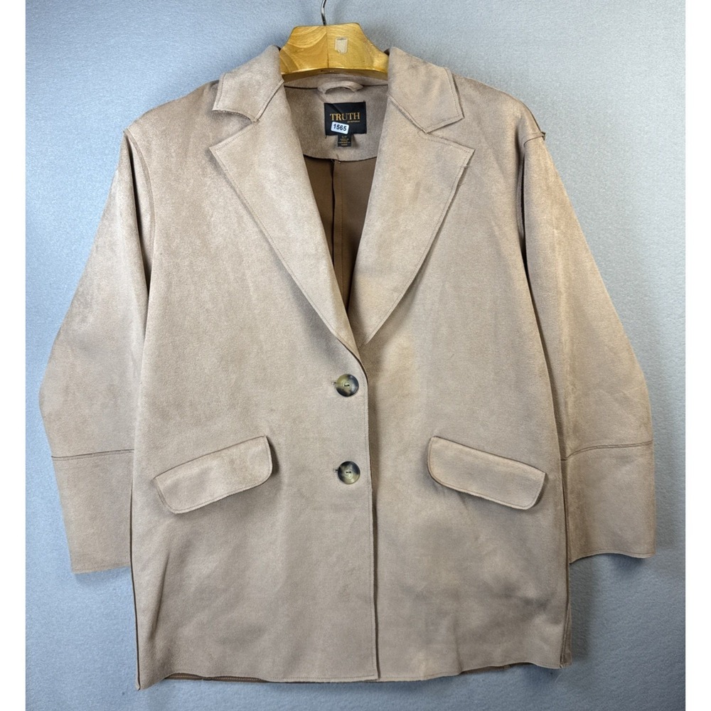 Truth By Republic Faux Leather Blazer Women S Tan Suede Finish Jacket Professor